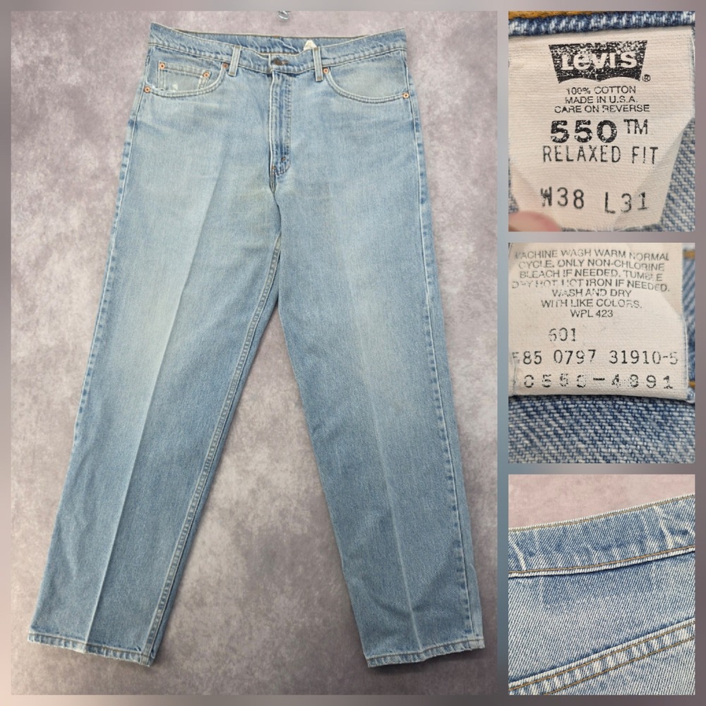 Vintage Levis 550 90s Jeans Mens 38x31 Light Wash Blue Denim Made in USA